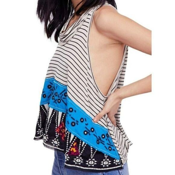 Free People NWT We The Free Ivory Striped Tank Top boho embelished striped sz S - Picture 8 of 8
